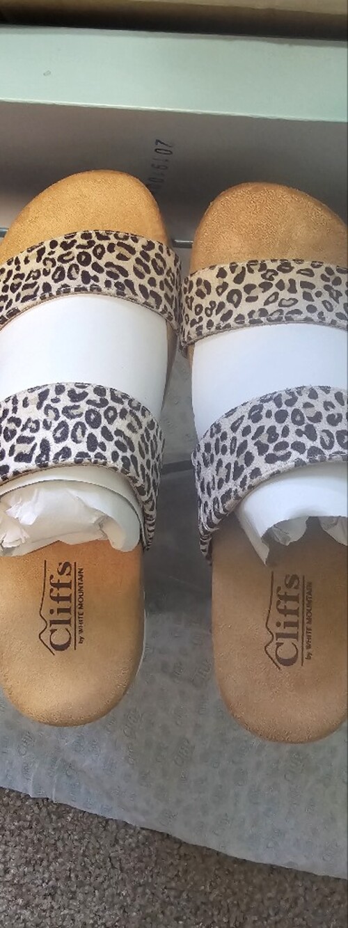 Cliffs by WHITE MOUNTAIN Leopard Print Slide Mules in White and Taupe